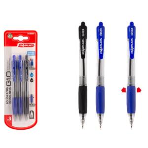 3 Bolígrafos Retráctiles 2 Azul y 1 Negro Antideslizante Punta 1.0mm