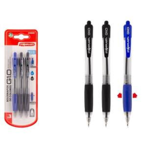 3 Bolígrafos Retráctiles 2 Negro y 1 Azul Antideslizante Punta 1.0mm