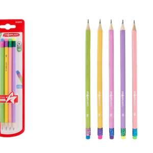 Set 4 Lápices Grafito HB Hexagonales con Borrador