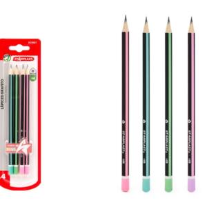 Set 4 Lápices Grafito Hb Triangular Cuerpo Pastel