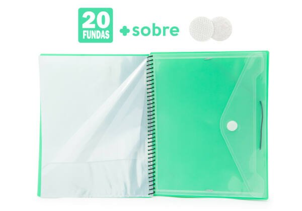 Carpeta espiral 20 fundas A4 portada intercambiable verde pastel