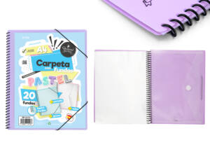 Carpeta espiral 20 fundas A4 portada intercambiable  sobre morado pastel