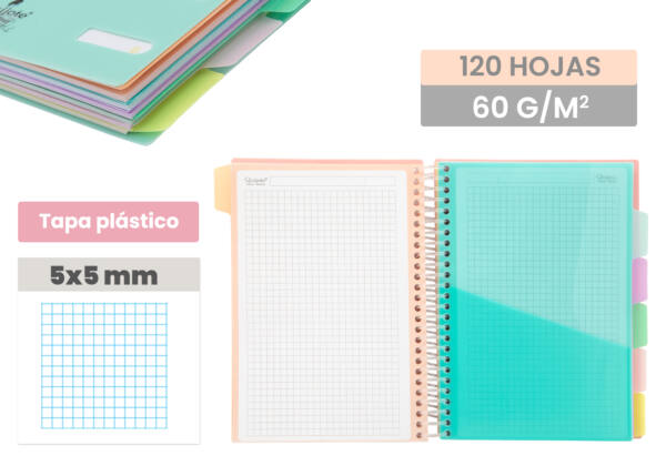 Cuaderno A5 21.2x15cm 5x5mm 120 Hojas 70gr/m2