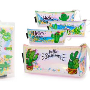 Estuche 1 cremallera diseño cactus holográfico