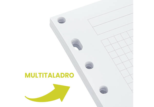 100 Recambios Folios A4 Multitaladro 90gr/m2 Flúor 5x5mm