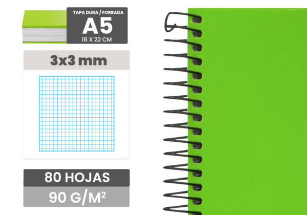 Cuaderno Tapa Forrada A5 80H 90gr/m2 Cuadros 3x3mm