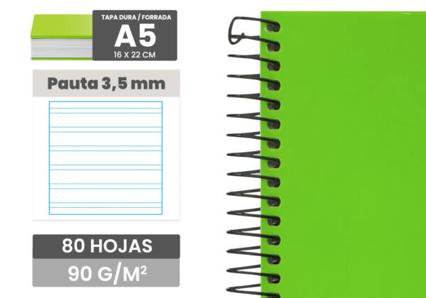 Cuaderno Tapa Forrada A5 80H 90gr/m2 Pauta 3.5mm