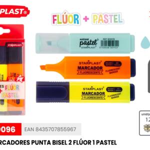 Set 3 Marcadores 2 Unidades flúor y 1 Unidad pastel Punta Bisel 1-4mm