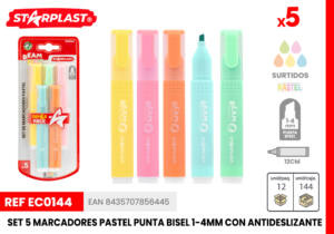 Set De 5 Marcadores Pastel Punta Bisel 1-4Mm