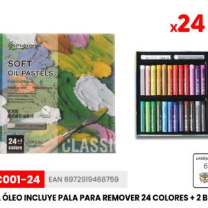 Caja Pastel al óleo 24 colores y 2 Blancos, incluye espátula
