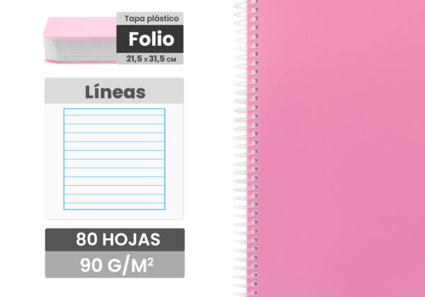 Cuaderno espiral flexible Folio 80H 90g/m2 Rayas Horizontales Tapa plástico