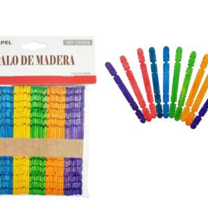 50 Palos Madera de Colores 11.4x1x0.2cm