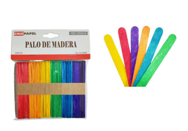 50 Palos Madera de Colores 9.3x1cm