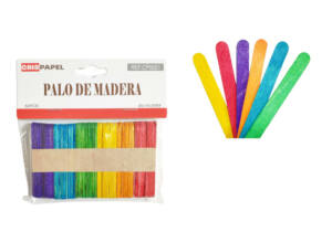 50 Palos Madera de Colores 6.5x1x0.2cm