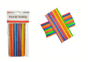 25 Palos Madera Colores Redondos 15x0.5cm