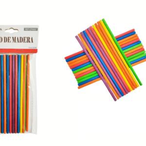 25 Palos Madera Colores Redondos 15x0.5cm