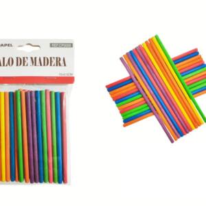 25 Palos Madera Colores Redondos 10x0.5cm