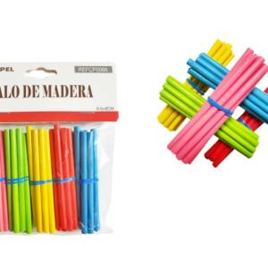 50 Palos Madera Bambú Colores 8x0.5cm