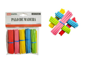 100 Palos Madera Bambú Redondos Colores 8x0.8cm