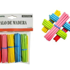 100 Palos Madera Bambú Redondos Colores 8x0.8cm