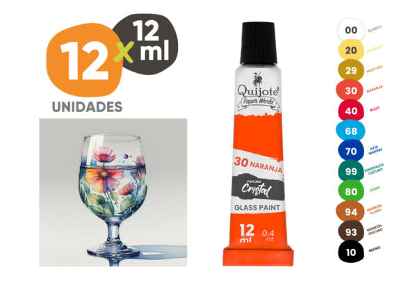 Set 12 Tubos Pintura 12ml Para Cristal