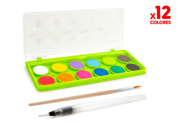 Acuarelas de colores con pincel pincel agua 12U
