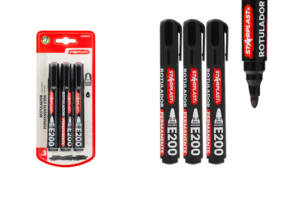 3 Rotuladores Permanente Negro E200 Punta Redonda Gruesa 2-3mm