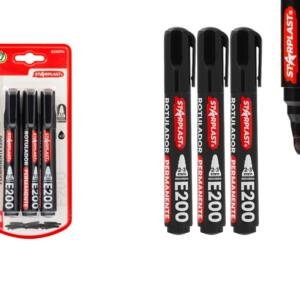 3 Rotuladores Permanente Negro E200 Punta Redonda Gruesa 2-3mm