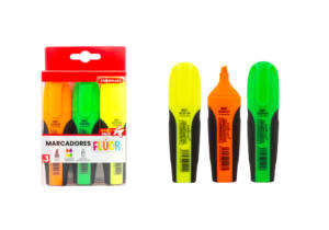 3 Marcadores Punta Bisel 1-4mm 4 Colores Flúor