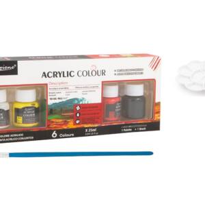 6 Acrílicas 25ml Paleta y Pincel