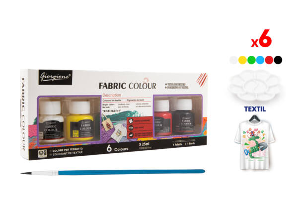 6 Pinturas Textil 25ml Paleta y Pincel