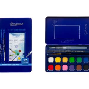 12 Acuarelas 2 Pinceles Normal y Agua 1 Lápiz Caja Metálica y Funda Terciopelo