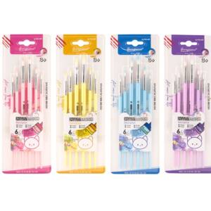 6 Pinceles Cuerpo Pastel Punta Redonda