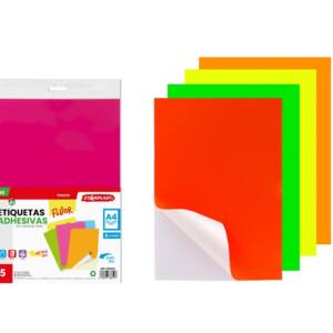 5 Etiquetas Adhesivas A4 Colores Flúor