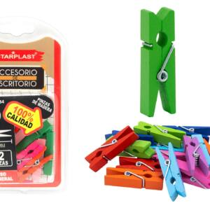 Pinzas madera de colores 35mm 12U