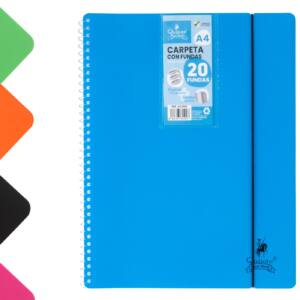 Carpeta A4 con 20 Fundas Espiral Flexible 5 Colores Flúor
