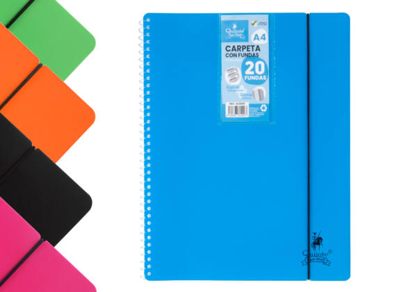 Carpeta A4 con 20 Fundas Espiral Flexible 5 Colores Flúor