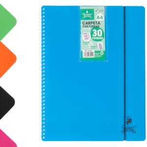Carpeta A4 con 30 Fundas Espiral Flexible 5 Colores Flúor