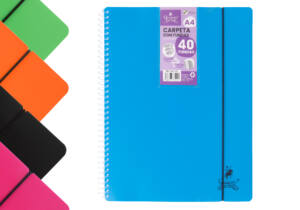 Carpeta A4 con 40 Fundas Espiral Flexible 5 Colores Flúor
