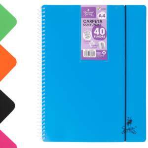 Carpeta A4 con 40 Fundas Espiral Flexible 5 Colores Flúor