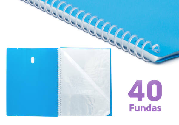 Carpeta A4 con 40 Fundas Espiral Flexible 5 Colores Flúor