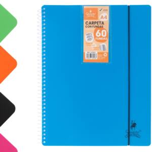 Carpeta A4 con 60 Fundas Espiral Flexible 5 Colores Flúor
