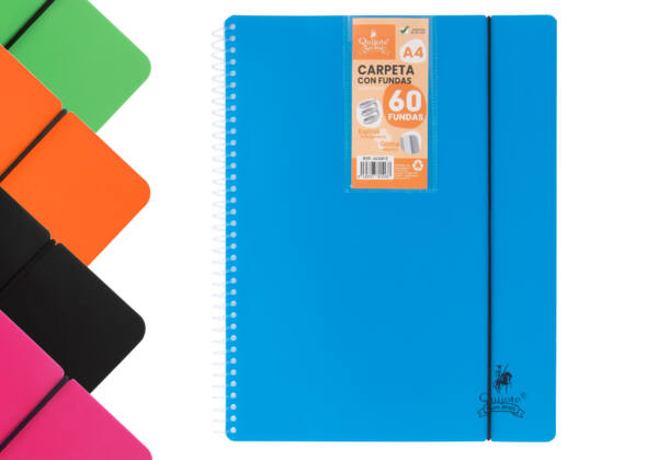 Carpeta A4 con 60 Fundas Espiral Flexible 5 Colores Flúor