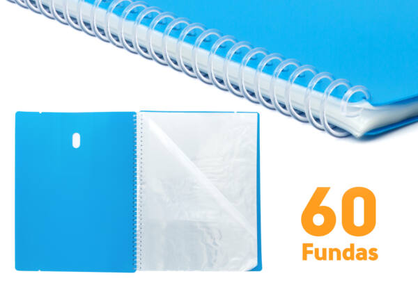 Carpeta A4 con 60 Fundas Espiral Flexible 5 Colores Flúor