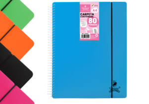 Carpeta A4 con 80 Fundas Espiral Flexible 5 Colores Flúor