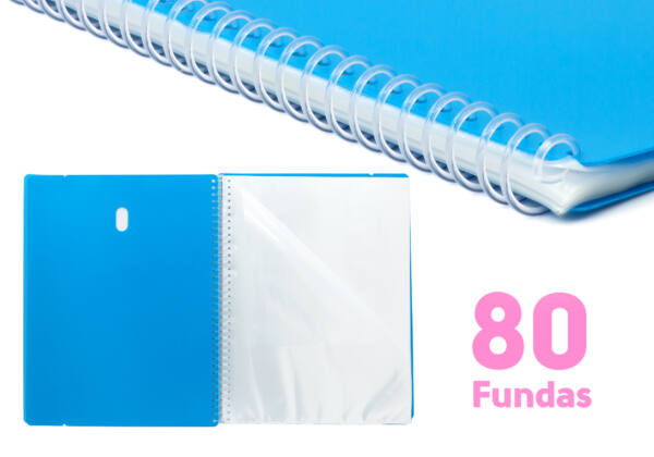 Carpeta A4 con 80 Fundas Espiral Flexible 5 Colores Flúor
