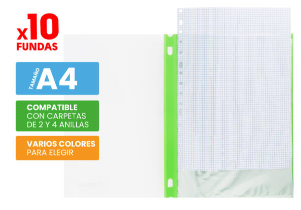 Carpeta 10 fundas multitaladro A4 portada transparente