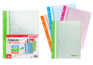Carpeta 20 fundas multitaladro A4 portada transparente