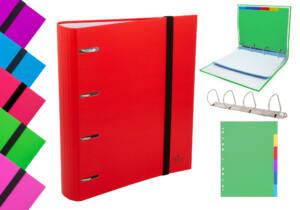 Carpeta A4 4 anillas colores flúor con recambios y separadores