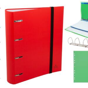 Carpeta A4 4 anillas colores flúor con recambios y separadores